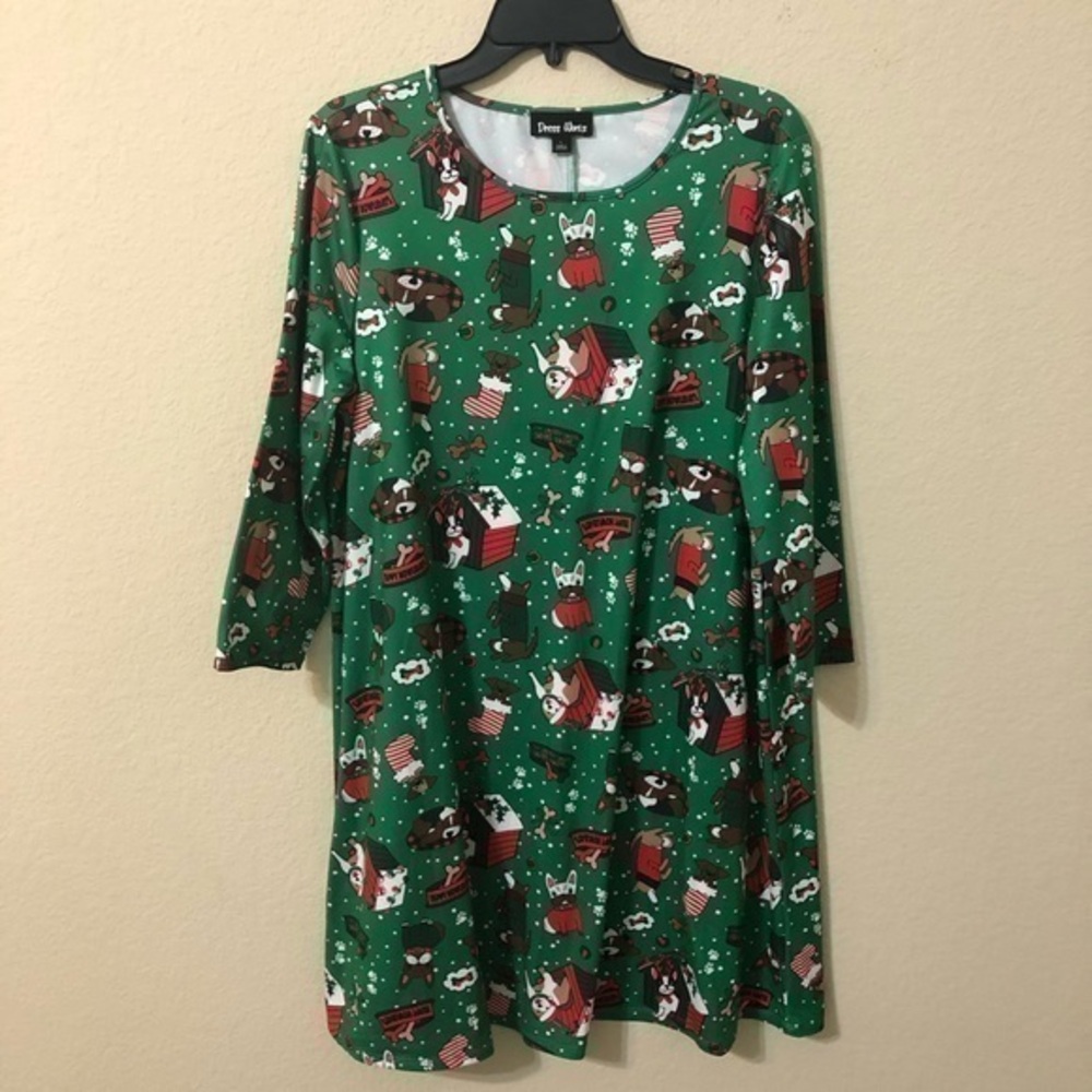 Dress Works Christmas Dog Tree Print Dress NWT